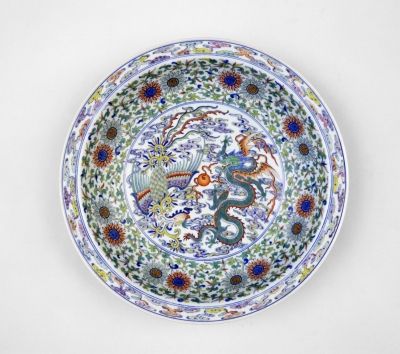 清雍正·斗彩龙凤纹折沿盘 清雍正·斗彩龙凤纹折沿盘