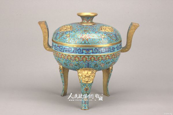 铜鎏金掐丝珐琅三足炉_副本 铜鎏金掐丝珐琅三足炉_副本