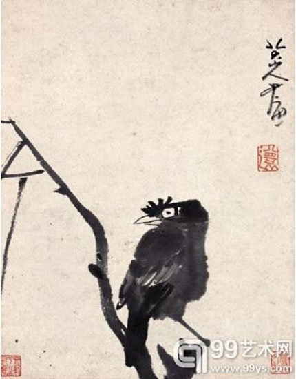 枝上鸲鹆 朱耷作 枝上鸲鹆 朱耷作