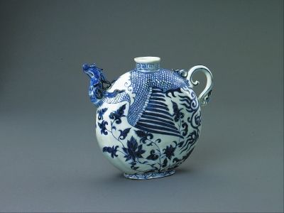 元青花凤首扁壶 元青花凤首扁壶