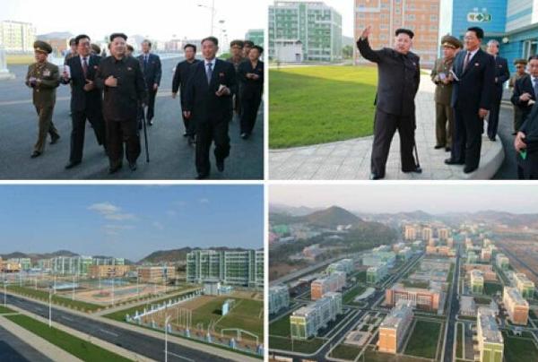 报道说，金正恩详细听取了住宅区建设情况，环绕公寓楼、学校、医院等建筑视察并表示满意。他说，这些建筑引人注目，景致极佳。（来源：朝鲜劳动新闻）