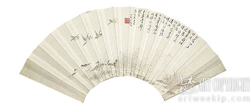 溥心畲 作品《雁群成扇子》 溥心畲 作品《雁群成扇子》