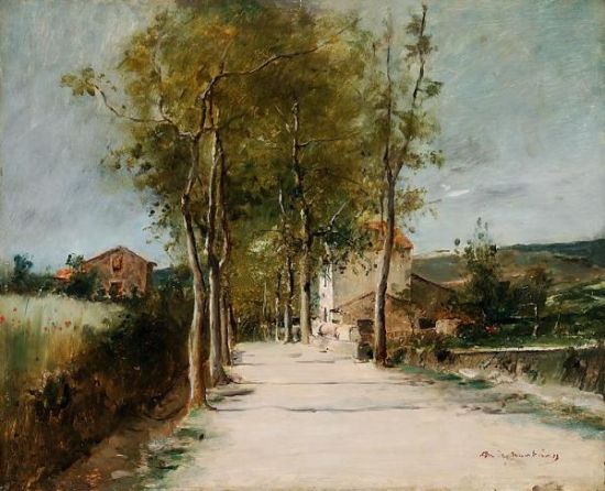 蒙卡奇作品《有树和小屋的风景画》 蒙卡奇作品《有树和小屋的风景画》