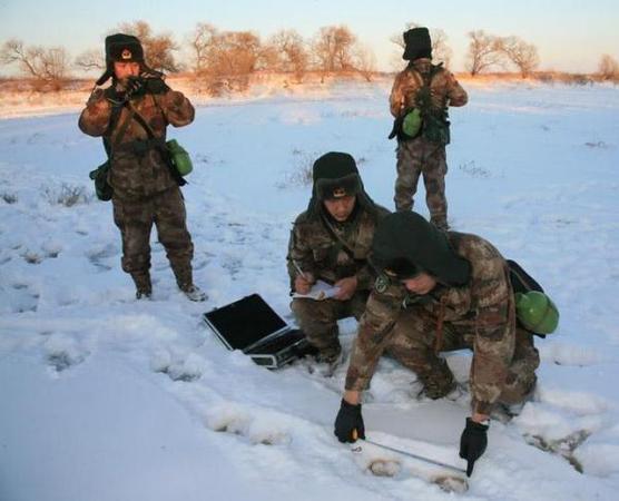 驻黑瞎子岛官兵对东北虎活动区域进行检迹。