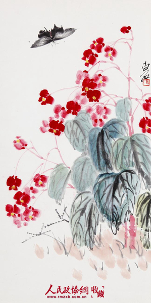 齐白石 海棠蝴蝶 纸本立轴    _副本 齐白石 海棠蝴蝶 纸本立轴    _副本