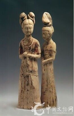 唐 双髻、高髻陶女俑