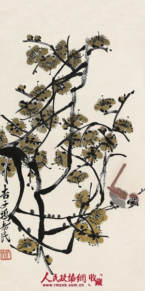 齐白石《绿梅小雀》_副本 齐白石《绿梅小雀》_副本