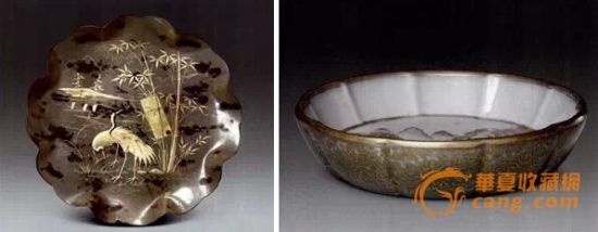 玳瑁描金香橼盘、青釉描金香橼盘