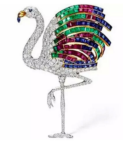 卡地亚彩宝钻石火烈鸟胸针 卡地亚彩宝钻石火烈鸟胸针