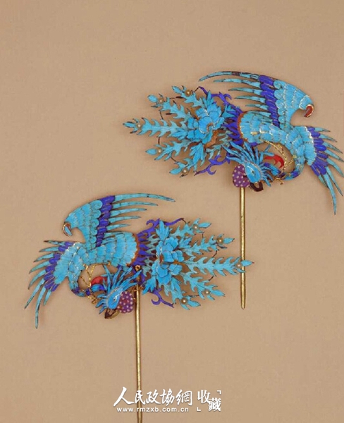 点翠凤凰纹头花，清，横15cm，纵15cm 故宫博物院藏_副本