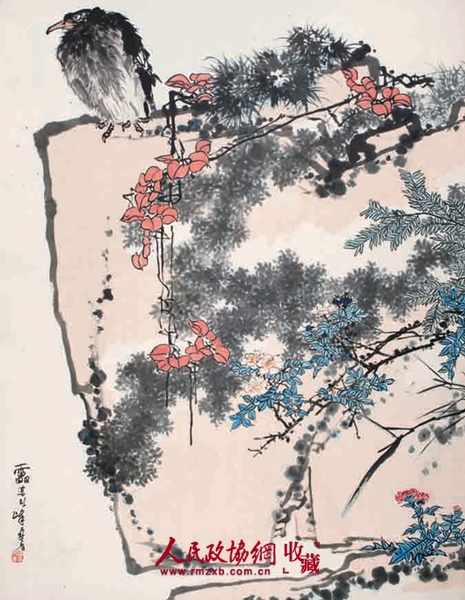 潘天寿 鹰石山花图  182.3x141.8cm._副本 潘天寿 鹰石山花图  182.3x141.8cm._副本