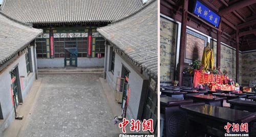 左:古代孙姓晋商的宅院 右:孔像两侧排列着72张古书桌(图片来源:中国新闻网) 左:古代孙姓晋商的宅院 右:孔像两侧排列着72张古书桌(图片来源:中国新闻网)