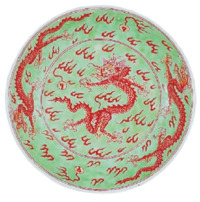 绿地矾红彩龙纹盘 绿地矾红彩龙纹盘