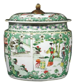 五彩开光西厢记图粥罐 五彩开光西厢记图粥罐