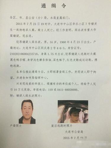 通缉令 @大连网警巡查执法 通缉令 @大连网警巡查执法