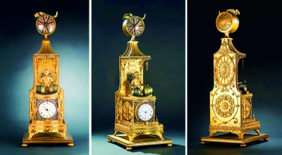 清乾隆铜鎏金转花西洋童子打乐钟 清乾隆铜鎏金转花西洋童子打乐钟