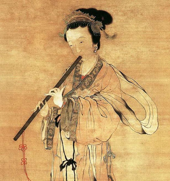 唐寅《吹箫图》(局部) 唐寅《吹箫图》(局部)