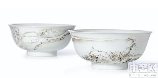 清雍正时期的墨彩山水图盌(380万港元)