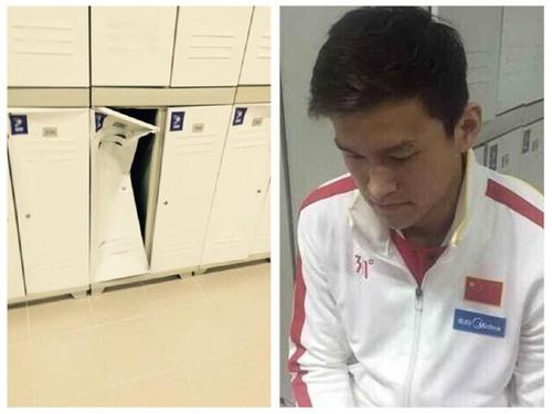外媒曝孙杨踢坏了更衣室储物箱 外媒曝孙杨踢坏了更衣室储物箱
