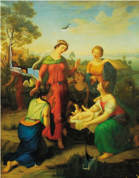 发现摩西 19世纪上半叶 95×76cm(修复前) 发现摩西 19世纪上半叶 95×76cm(修复前)