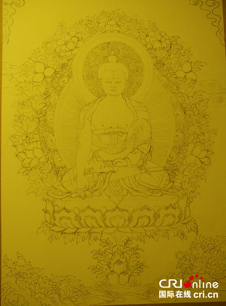 现场展出的唐卡手稿  现场展出的唐卡手稿