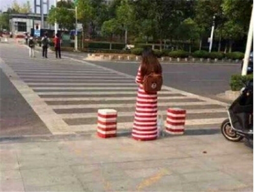 女生与隔离墩撞衫 “隔离墩成精了”的图片网上热传 女主自嘲身材不完美(图)