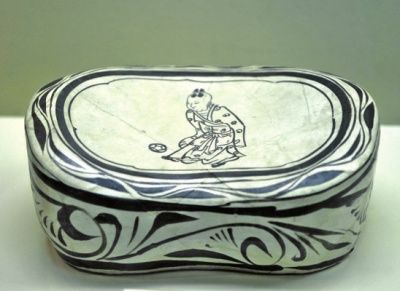 磁州窑蹴鞠图瓷枕 磁州窑蹴鞠图瓷枕