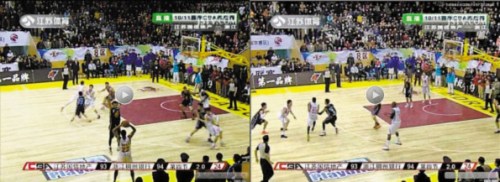 莱特从发球到接球，计时器没动。图片来源：视频截图。