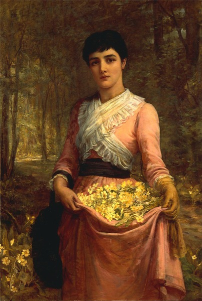 埃德温·朗，《我们英格兰帝国的女儿：樱草花》（1887），布面油画。（来自英国艺术中心）
