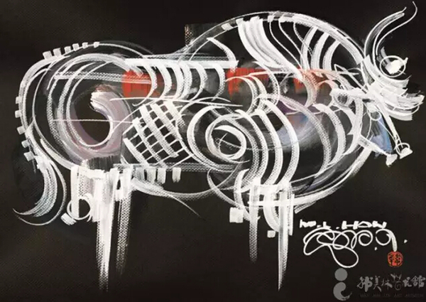 彩墨岩画-牛 彩墨岩画-牛