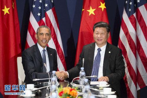 11月30日，国家主席习近平在巴黎会见美国总统奥巴马。新华社记者黄敬文摄