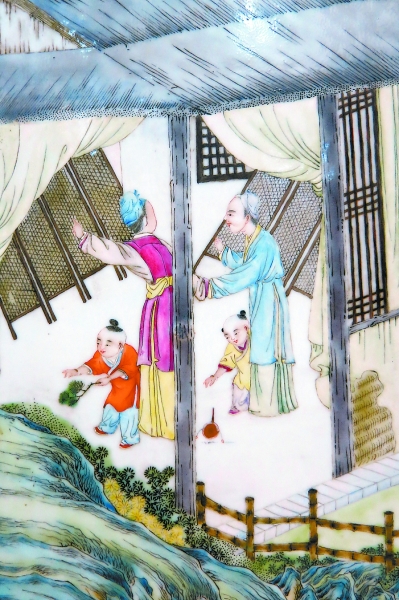 乾隆粉彩瓷板屏风(局部)