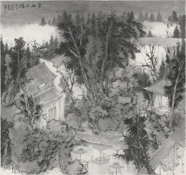 张大箴“云栖之地 185cm×185cm 纸本水墨 2014” 张大箴“云栖之地 185cm×185cm 纸本水墨 2014”