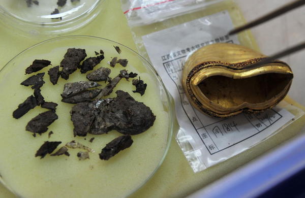 图为马蹄金内部提取出疑似琉璃的物体。