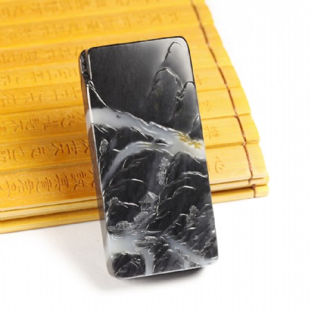 墨玉子料山水牌-知归