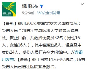 宁夏银川一公交起火续:已致14死32伤 其中8人重伤 宁夏银川一公交起火续:已致14死32伤 其中8人重伤