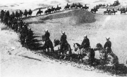 骑兵游击队驰骋在沙漠地 骑兵游击队驰骋在沙漠地