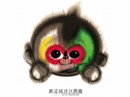 吉祥物“康康”以水墨风呈现(韩美林设计图)