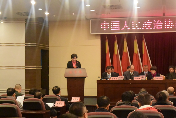 厦门市海沧区政协副主席林丽卿作提案工作报告。