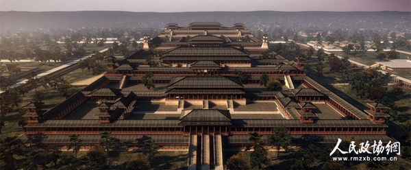 根据建筑史学家杨鸿勋先生《陕西西安汉长安城未央宫遗址前殿复原设想鸟瞰图》制作的汉未央宫模拟图_副本 根据建筑史学家杨鸿勋先生《陕西西安汉长安城未央宫遗址前殿复原设想鸟瞰图》制作的汉未央宫模拟图_副本