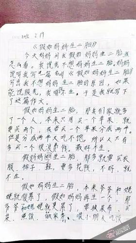 小学生写作文劝别生二胎:妈妈有我一个顶两个