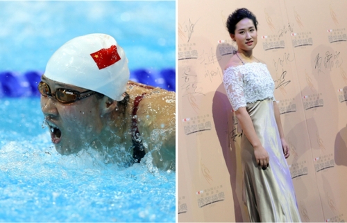 新华社照片，北京，2016年3月7日
    （体育·专题）（9）女汉子和女神：只是一件礼服的距离
    她们是女汉子，在赛场上纵横驰骋；她们也是女神，在舞台上妩媚摇曳。对于她们来说，女汉子和女神之间也许只是一件礼服的距离。2016年三·八妇女节来临之际，我们用一组图片展示赛场上那些女汉子变女神的各自风采。
    左图：2012年8月1日，中国选手刘子歌在伦敦奥运会游泳女子200米蝶泳决赛中。
    右图：2014年1月11日，刘子歌出席“2013CCTV体坛风云人物年度评选”颁奖典礼。
    新华社发
    