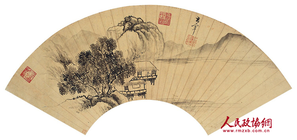 董其昌 《夏山图》 金笺扇面 董其昌 《夏山图》 金笺扇面