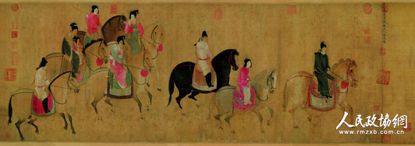 摹张萱《虢国夫人游春图》 卷(北宋) 现藏于辽宁省博物馆_副本 摹张萱《虢国夫人游春图》 卷(北宋) 现藏于辽宁省博物馆_副本