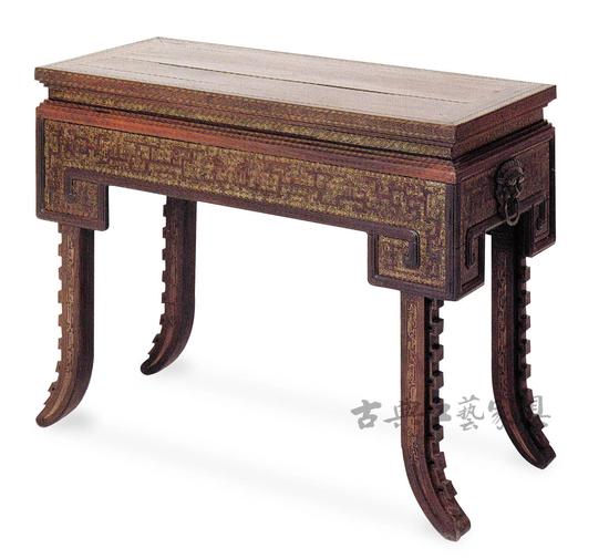 图4-1 紫檀嵌铜丝鼎式长方桌(故宫博物院藏)