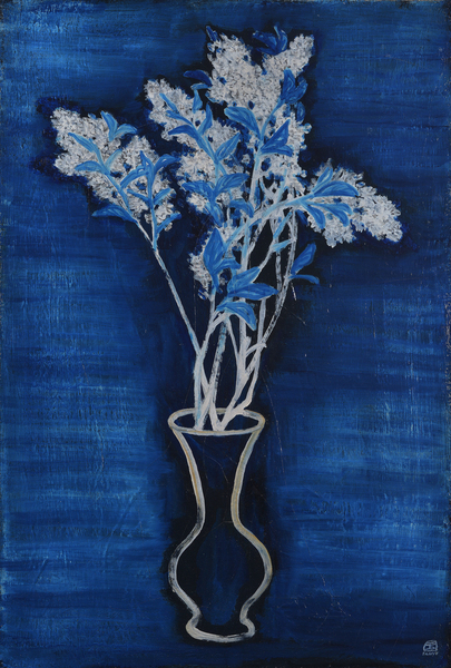 常玉 蓝色背景的盆花 常玉 蓝色背景的盆花