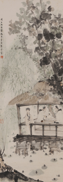 傅抱石 水阁围棋 傅抱石 水阁围棋