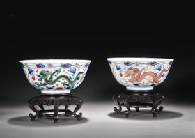 清道光五彩龙凤纹碗 （一对），成交价34.5万元