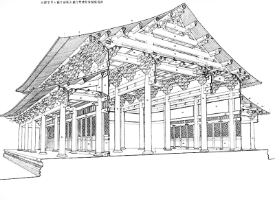 梁思成绘制的宋式大木构架示意图 梁思成绘制的宋式大木构架示意图