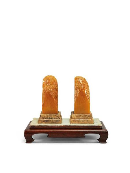 清康熙沧门刻恭亲王龙凤田黄对章